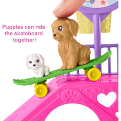 Barbie Chelsea Doll and Skatepark Toy Playset 2 Puppies Ramp and Accessories
