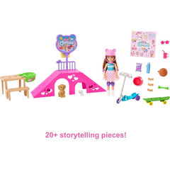 Barbie Chelsea Doll and Skatepark Toy Playset 2 Puppies Ramp and Accessories