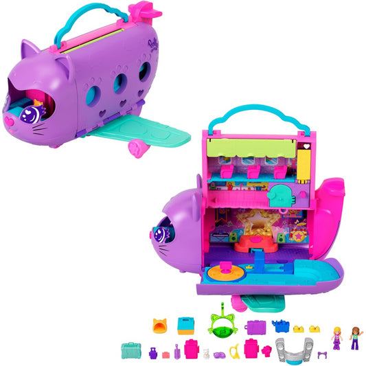 Polly Pocket Dolls and Playset Kitty Airways Airplane Travel Toy with 2 Dolls