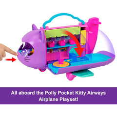 Polly Pocket Dolls and Playset Kitty Airways Airplane Travel Toy with 2 Dolls