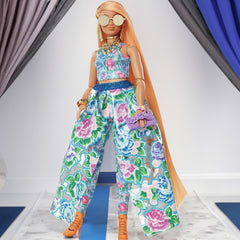 Barbie Extra Fancy Doll Curvy Doll in Floral 2-Piece Gown with Pet Kitten