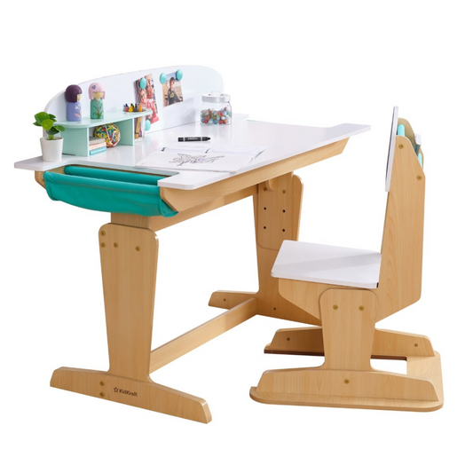 KidKraft Grow Together Pocket Adjustable Desk with Hutch & Chair Natural Colour
