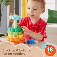 Fisher-Price Wood Toy Ring Stacker 10-Piece Wooden Stacking Activity