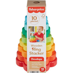 Fisher-Price Wood Toy Ring Stacker 10-Piece Wooden Stacking Activity