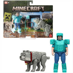 Minecraft Movie Steve in Diamond Armor & Wolf 2 Pack Figures