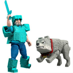 Minecraft Movie Steve in Diamond Armor & Wolf 2 Pack Figures