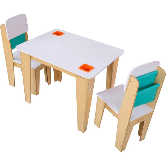 KidKraft Pocket Storage Table & 2 Chair Set in Natural White and Green Colour