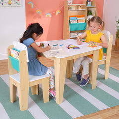 KidKraft Pocket Storage Table & 2 Chair Set in Natural White and Green Colour