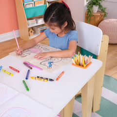 KidKraft Pocket Storage Table & 2 Chair Set in Natural White and Green Colour