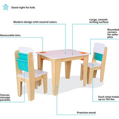 KidKraft Pocket Storage Table & 2 Chair Set in Natural White and Green Colour