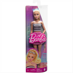 Barbie Fashionista Doll Blonde with Striped Top Pink Skirt 65th Anniversary