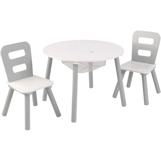 KidKraft Round Storage Table & 2 Chair Set in Grey and White for Playrooms