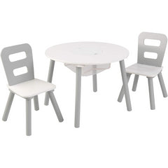 KidKraft Round Storage Table & 2 Chair Set in Grey and White for Playrooms