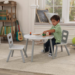 KidKraft Round Storage Table & 2 Chair Set in Grey and White for Playrooms