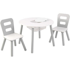KidKraft Round Storage Table & 2 Chair Set in Grey and White for Playrooms