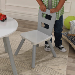KidKraft Round Storage Table & 2 Chair Set in Grey and White for Playrooms