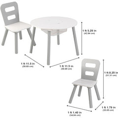 KidKraft Round Storage Table & 2 Chair Set in Grey and White for Playrooms