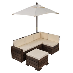 KidKraft Outdoor Sectional Sofa Ottoman & Umbrella Set in Bear Brown Colour