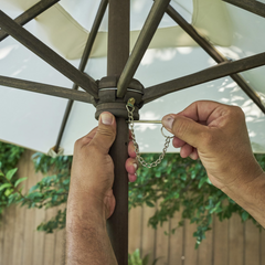 KidKraft Outdoor Sectional Sofa Ottoman & Umbrella Set in Bear Brown Colour