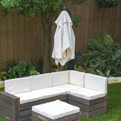 KidKraft Outdoor Sectional Sofa Ottoman & Umbrella Set in Bear Brown Colour