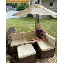 KidKraft Outdoor Sectional Sofa Ottoman & Umbrella Set in Bear Brown Colour