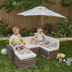 KidKraft Outdoor Sectional Sofa Ottoman & Umbrella Set in Bear Brown Colour