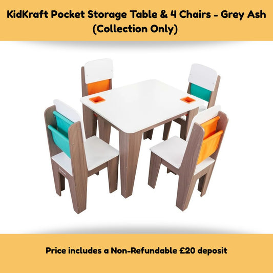 KidKraft Pocket Storage Table and 4 Chairs - Grey Ash (Collection Only)