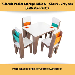 KidKraft Pocket Storage Table and 4 Chairs - Grey Ash (Collection Only)