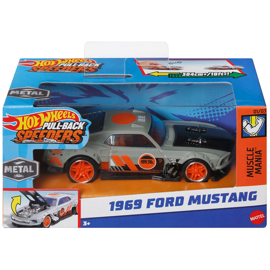 Hot Wheels Pull-Back Speeders 1:43 Toy Car - 1969 Ford Mustang