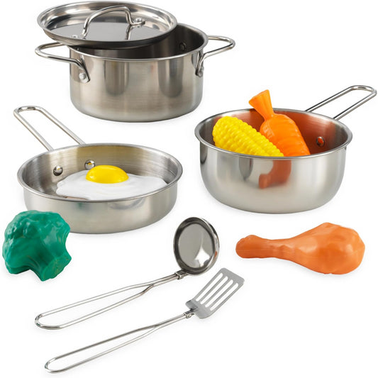 KidKraft Deluxe Metal Cookware Set with Toy Food Pots and Pans