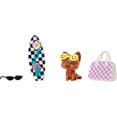 Barbie Extra Fashion Doll with Extra Long Crimped Lavender Jersey Dress & Oversized Checkered Jacket with Pet Puppy & Accessories