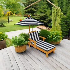 KidKraft Outdoor Wooden Chaise Garden Sun Lounger with Umbrella for Kids