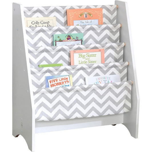 KidKraft White Sling Bookshelf in Grey and White Pattern for Kids