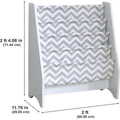KidKraft White Sling Bookshelf in Grey and White Pattern for Kids