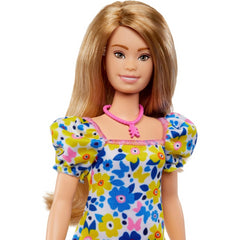Barbie Fashionista Doll Down Syndrome Society with Tropical Dress Pink Necklace