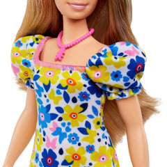 Barbie Fashionista Doll Down Syndrome Society with Tropical Dress Pink Necklace