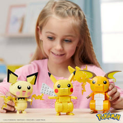 Mega Pokemon Figures Toy Building Set  4-Inch Pikachu Raichu and Pichu Trio