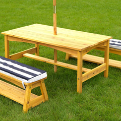 KidKraft Outdoor Table Wooden Bench Set with Navy & White Stripes for Kids
