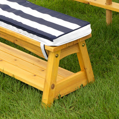 KidKraft Outdoor Table Wooden Bench Set with Navy & White Stripes for Kids