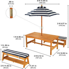 KidKraft Outdoor Table Wooden Bench Set with Navy & White Stripes for Kids