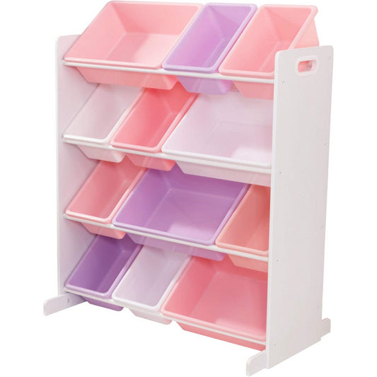 KidKraft Sort It and Store It Bin Unit Toy Organiser in White & Pastel