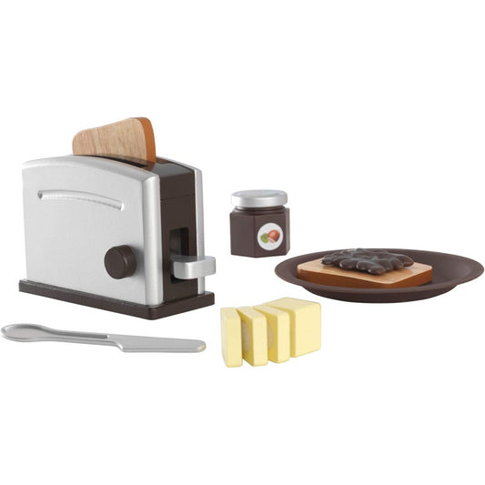 KidKraft Toaster Set Espresso Toy Playset with Play Food