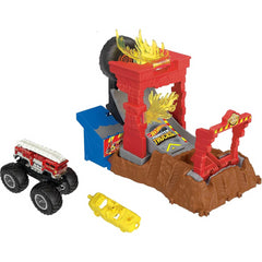 Hot Wheels Monster Trucks Fire Crash Challenge Playset Alarm Arena