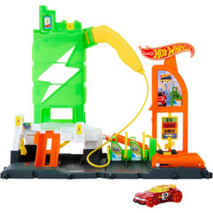 Hot Wheels Lets Race City Super Recharge Fuel Station EV Playset and Toy Car