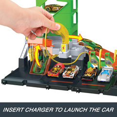 Hot Wheels Lets Race City Super Recharge Fuel Station EV Playset and Toy Car