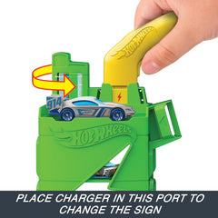 Hot Wheels Lets Race City Super Recharge Fuel Station EV Playset and Toy Car