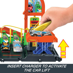 Hot Wheels Lets Race City Super Recharge Fuel Station EV Playset and Toy Car