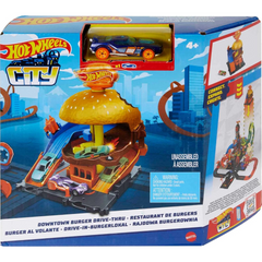 Hot Wheels City Downtown Burger Blitz Drive-thru Playset and Toy Car