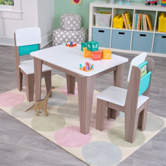 Kids 3 Piece Rectangular Activity Table and 2 Chair Set in Grey Ash Colour