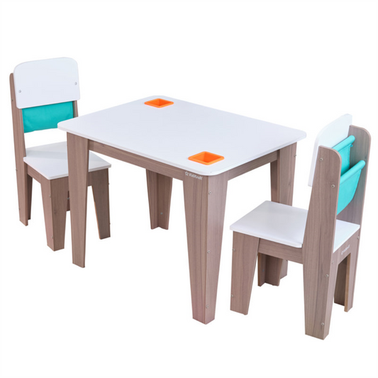 Kids 3 Piece Rectangular Activity Table and 2 Chair Set in Grey Ash Colour